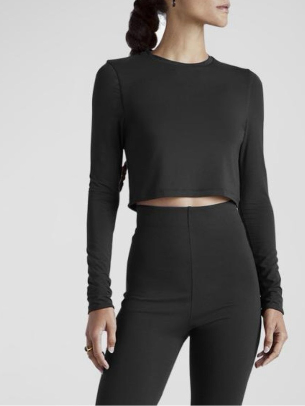 Kate Young x Splendid Silk-Modal Long-Sleeve Cropped Tee – Size L